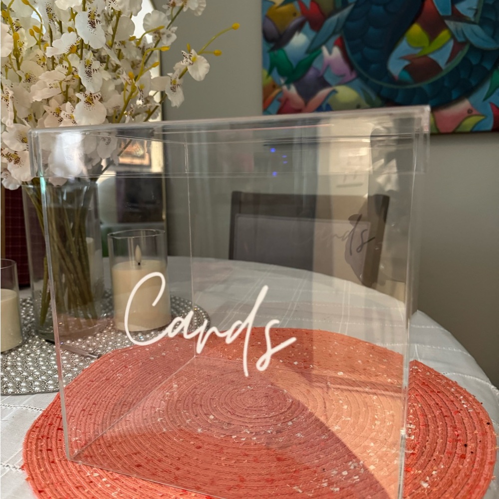 Acrylic card box used once no blemishes
